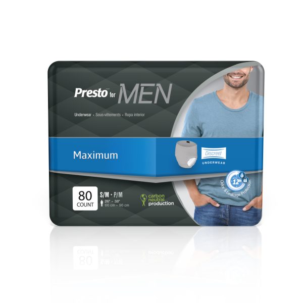 Presto Maximum Discreet Incontinence Underwear for Men - Disposable, Odor Eliminator, Small/Medium