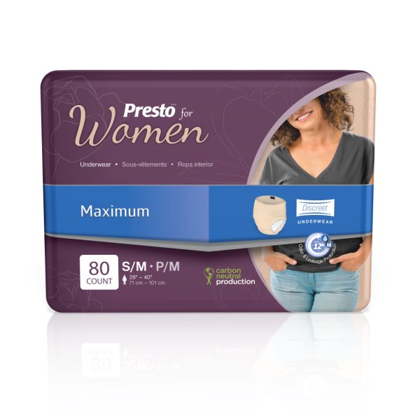 Presto Maximum Discreet Incontinence Underwear for Women - Disposable, Odor Eliminator, Small/Medium
