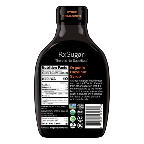 RxSugar Plant Based Organic Hazelnut Syrup, 16 oz Nutritional Information