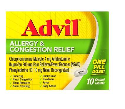 Advil Allergy Congestion Relief, Tablet, 10-Ct.